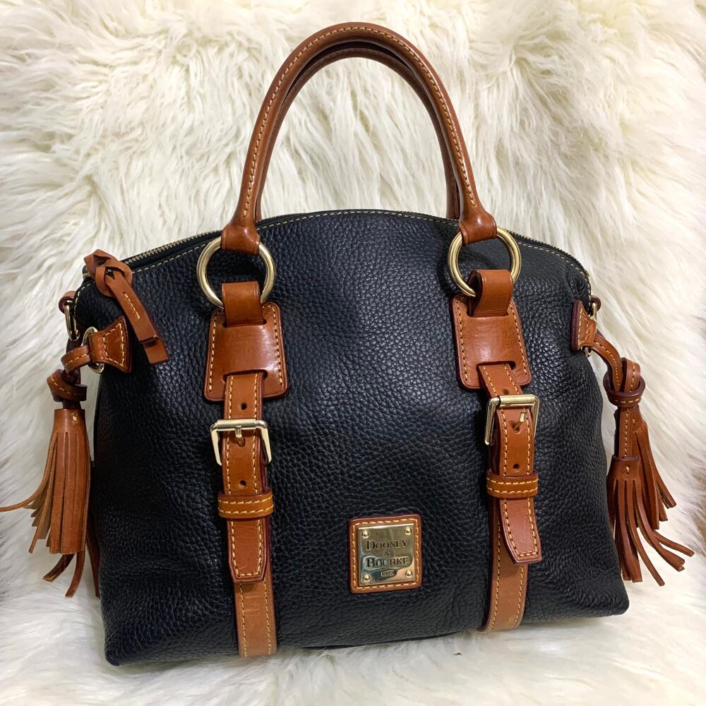 DOONEY & BOURKE Large Black/British Tan Leather Tasseled BRISTOL Satchel